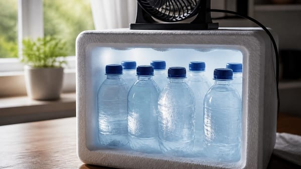 Fabriquez un rafraîchisseur d'air artisanal avec une glacière, un ventilateur et des bouteilles congelées. Solution é…